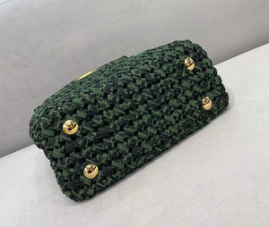 Fendi 8BN244 Peekaboo Iconic Mini Jacquard Fabric Interlace Bag 2126AS Green - luxibagsmall