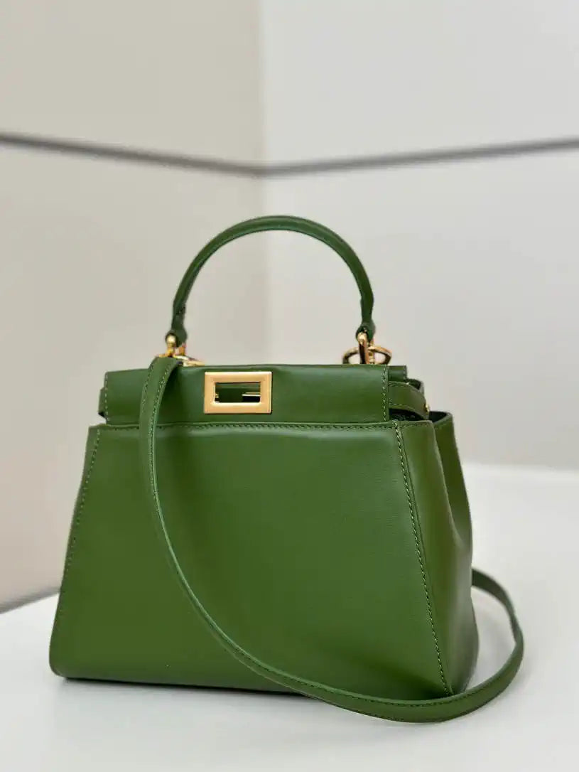 Fendi 8BN244 Peekaboo Iconic Mini Apple Green Leather 8315 Bag