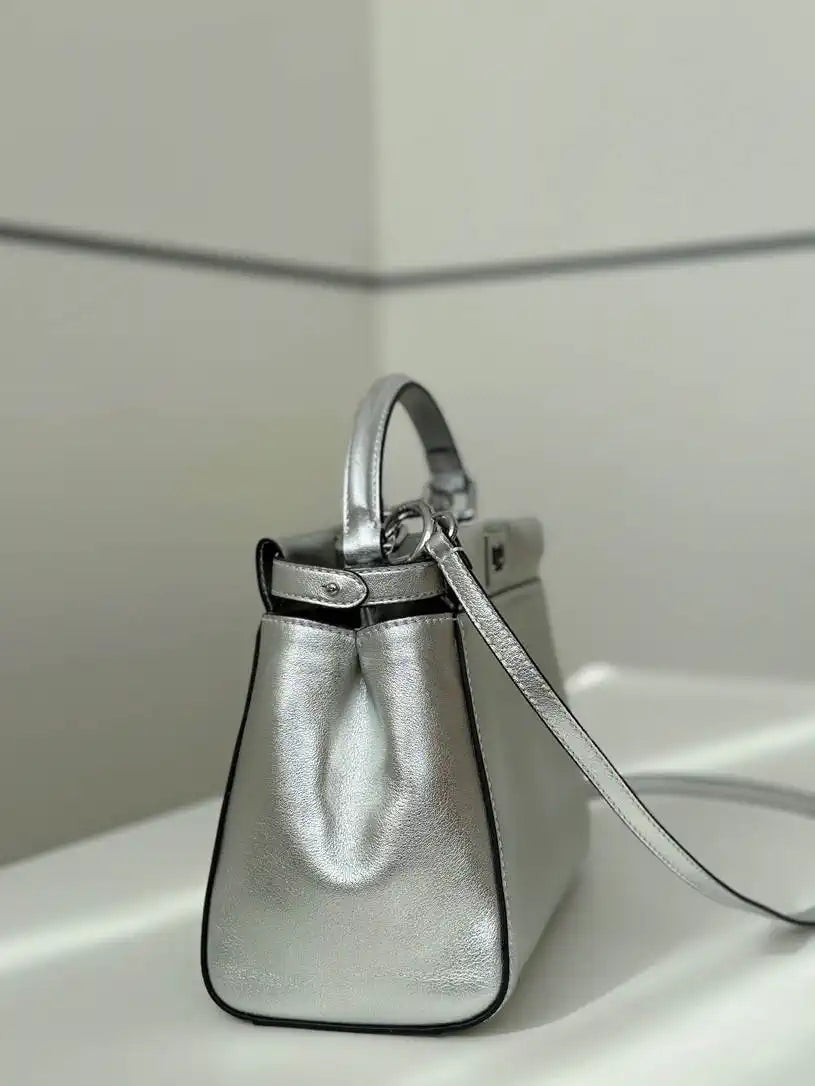 Fendi 8BN244 Peekaboo Iconic Mini Silver Leather 8315 Bag