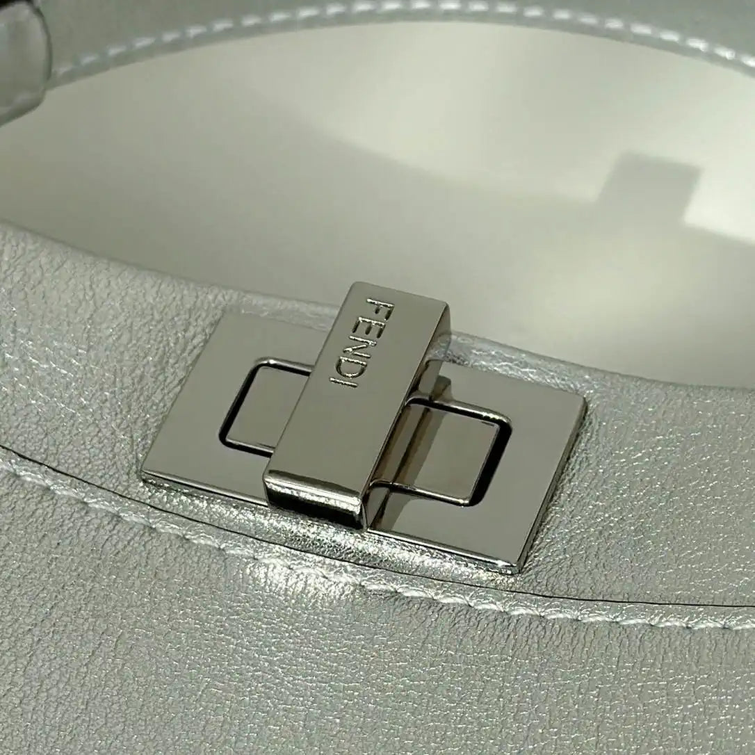 Fendi 8BN244 Peekaboo Iconic Mini Silver Leather 8315 Bag