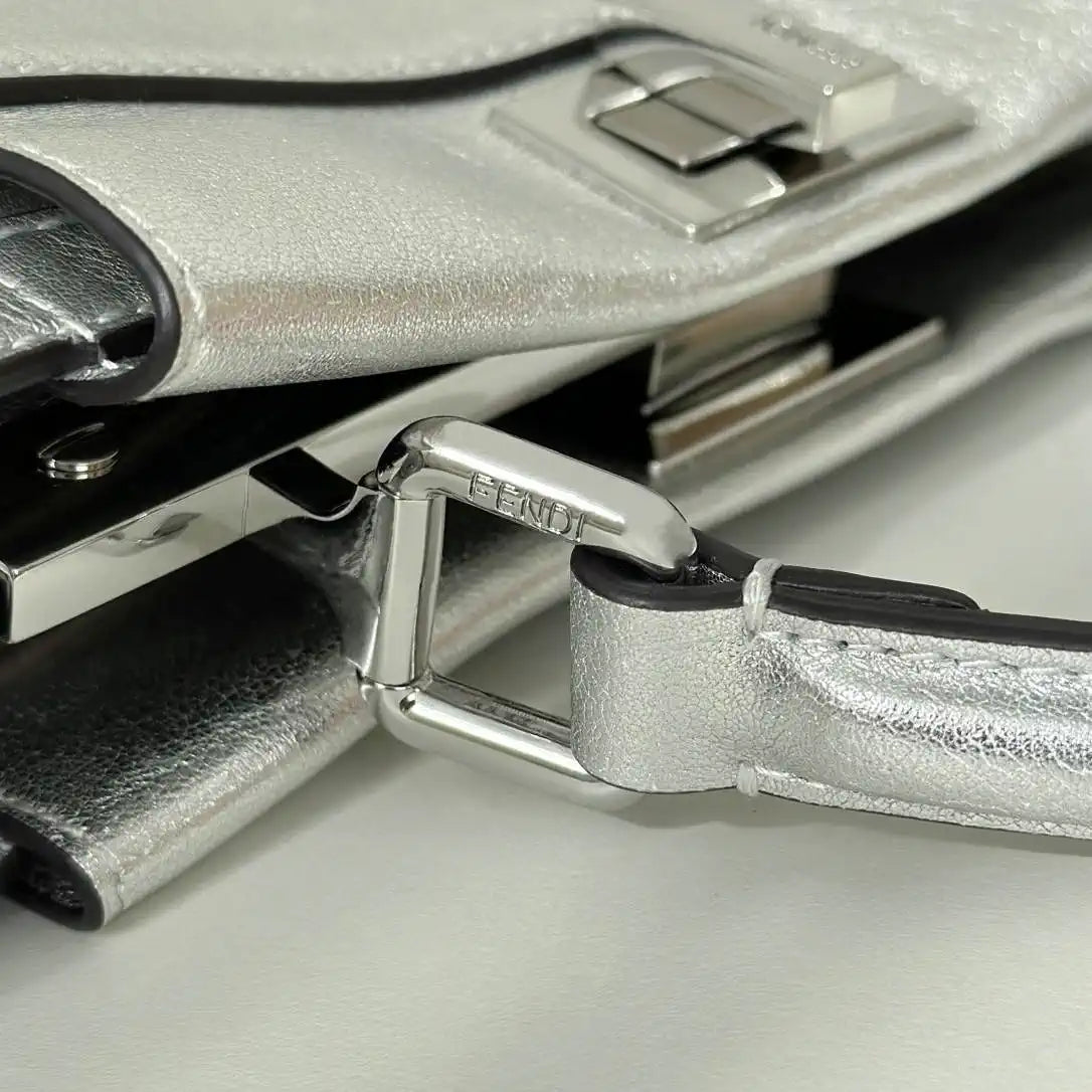 Fendi 8BN244 Peekaboo Iconic Mini Silver Leather 8315 Bag