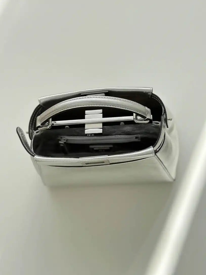Fendi 8BN244 Peekaboo Iconic Mini Silver Leather 8315 Bag