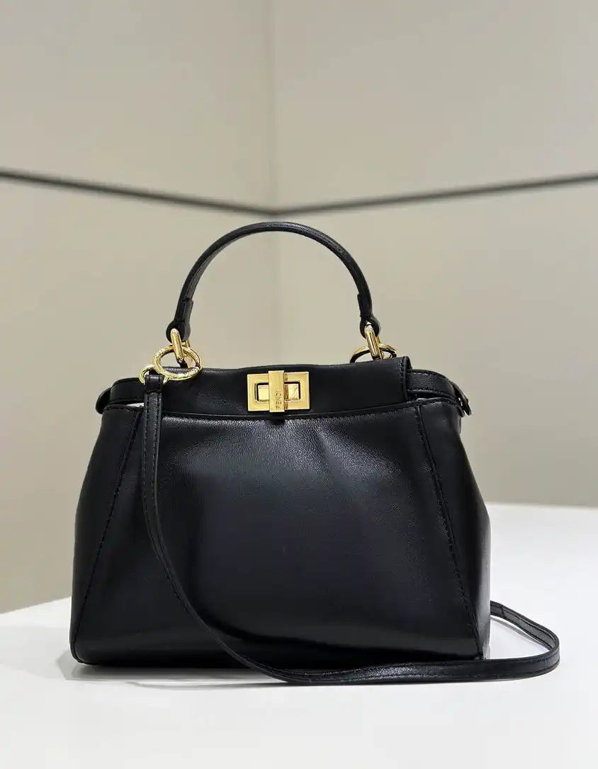 Fendi 8BN244 Peekaboo Iconic Mini Black Leather 8315 Bag