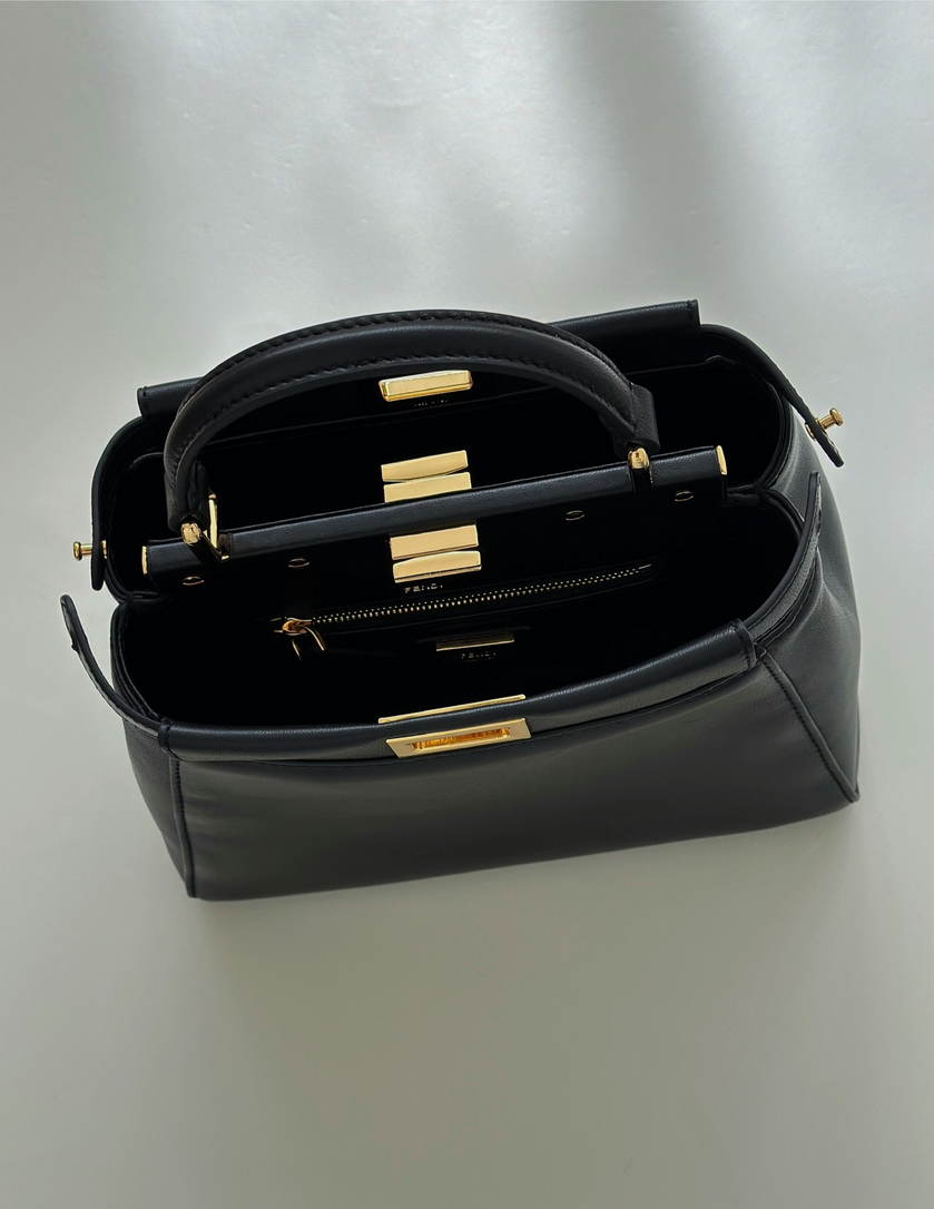 Fendi 8BN244 Peekaboo Iconic Mini Black Leather 8315 Bag