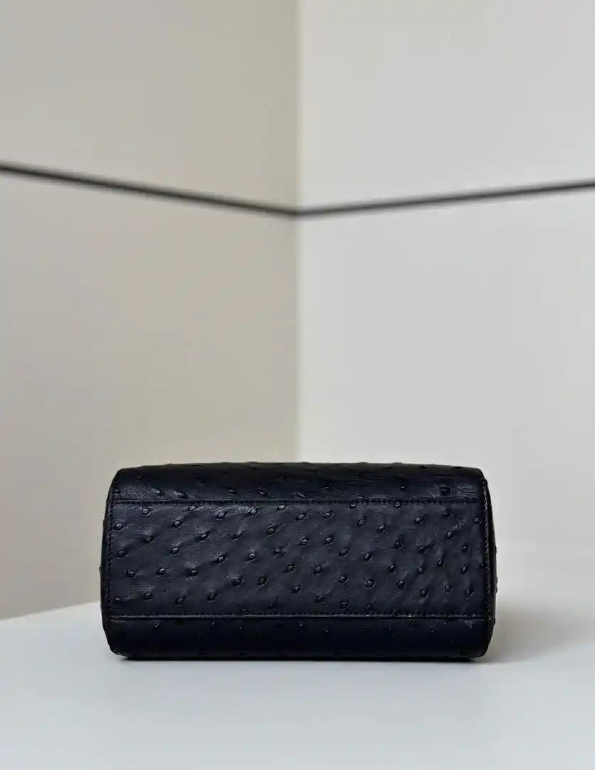 Fendi 8BN244 Peekaboo Iconic Mini Black Ostrich Leather 66806 Bag