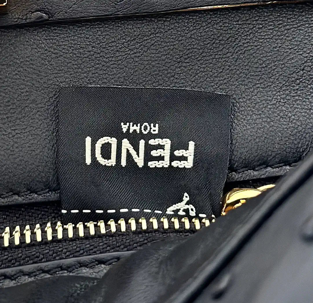 Fendi 8BN244 Peekaboo Iconic Mini Black Ostrich Leather 66806 Bag