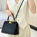 Fendi 8BN244 Peekaboo Iconic Mini Black Ostrich Leather 66806 Bag