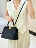 Fendi 8BN244 Peekaboo Iconic Mini Black Ostrich Leather 66806 Bag