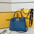 Fendi 8BN244 Peekaboo Iconic Mini Blue Ostrich Leather 66806 Bag