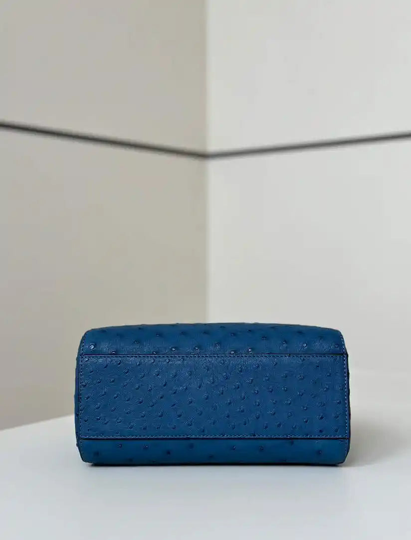 Fendi 8BN244 Peekaboo Iconic Mini Blue Ostrich Leather 66806 Bag
