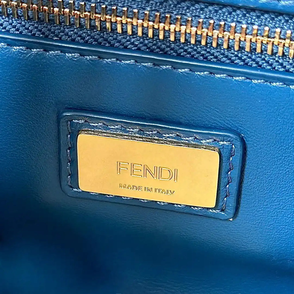 Fendi 8BN244 Peekaboo Iconic Mini Blue Ostrich Leather 66806 Bag