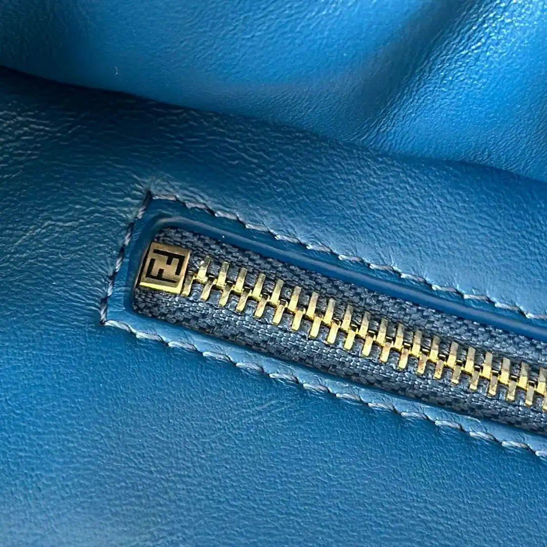 Fendi 8BN244 Peekaboo Iconic Mini Blue Ostrich Leather 66806 Bag
