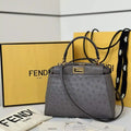 Fendi 8BN244 Peekaboo Iconic Mini Gray Ostrich Leather 66806 Bag