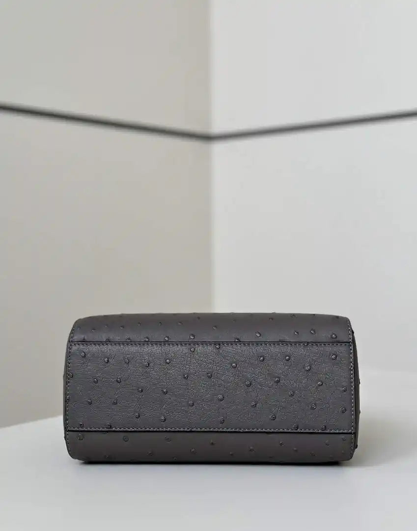 Fendi 8BN244 Peekaboo Iconic Mini Gray Ostrich Leather 66806 Bag