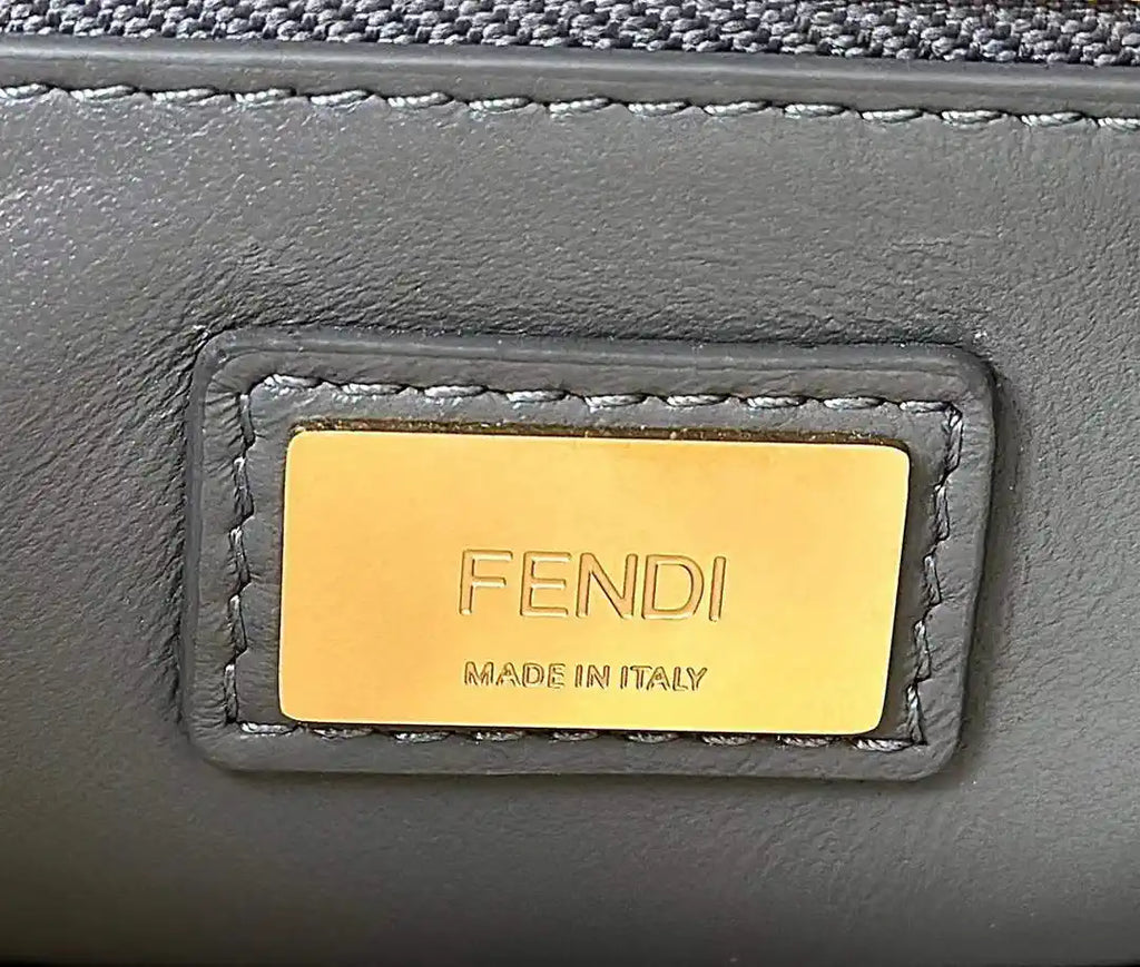Fendi 8BN244 Peekaboo Iconic Mini Gray Ostrich Leather 66806 Bag