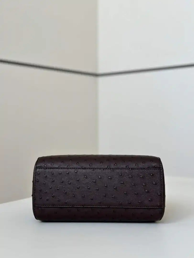 Fendi 8BN244 Peekaboo Iconic Mini Dark Brown Ostrich Leather 66806 Bag