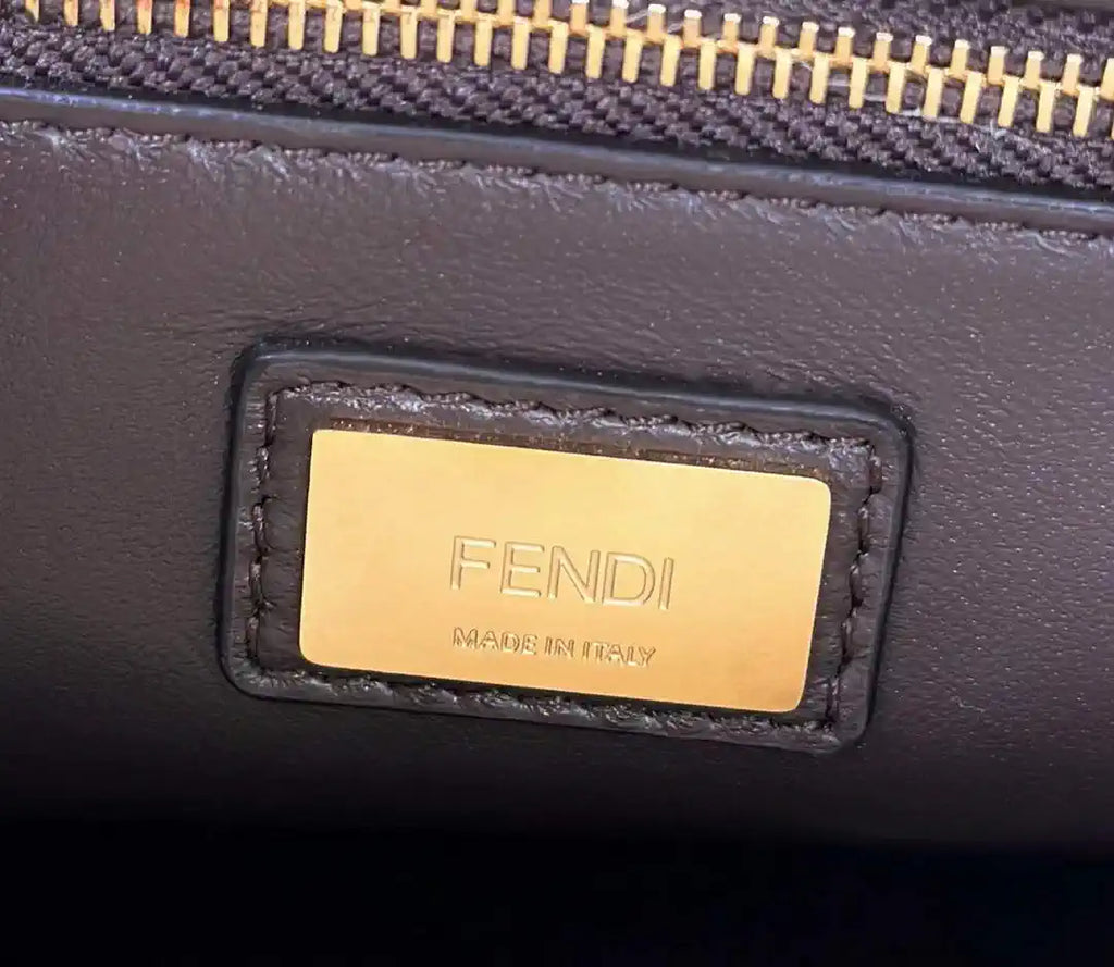Fendi 8BN244 Peekaboo Iconic Mini Dark Brown Ostrich Leather 66806 Bag