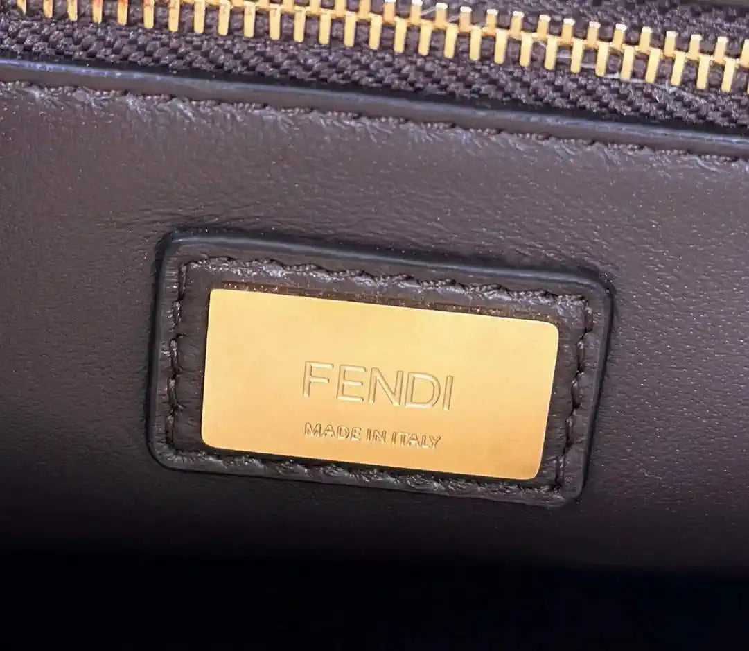Fendi 8BN244 Peekaboo Iconic Mini Dark Brown Ostrich Leather 66806 Bag