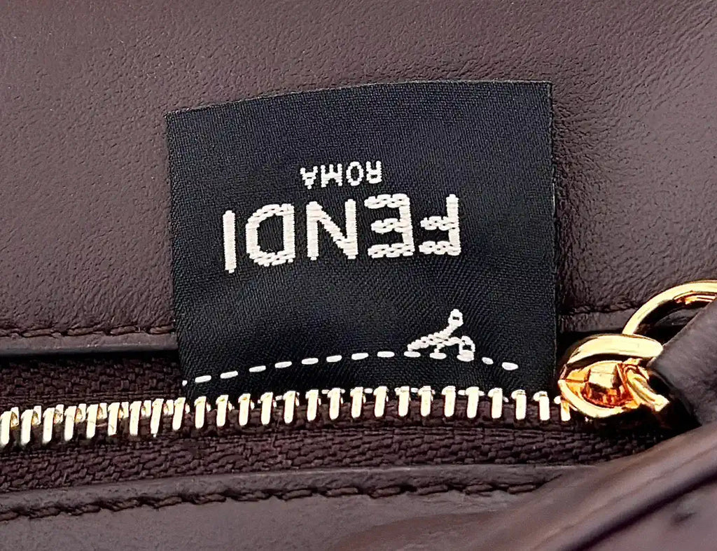Fendi 8BN244 Peekaboo Iconic Mini Dark Brown Ostrich Leather 66806 Bag