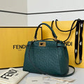 Fendi 8BN244 Peekaboo Iconic Mini Green Ostrich Leather 66806 Bag