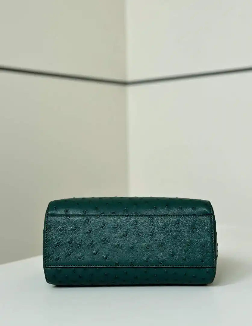 Fendi 8BN244 Peekaboo Iconic Mini Green Ostrich Leather 66806 Bag