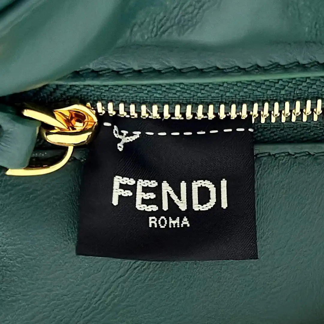 Fendi 8BN244 Peekaboo Iconic Mini Green Ostrich Leather 66806 Bag