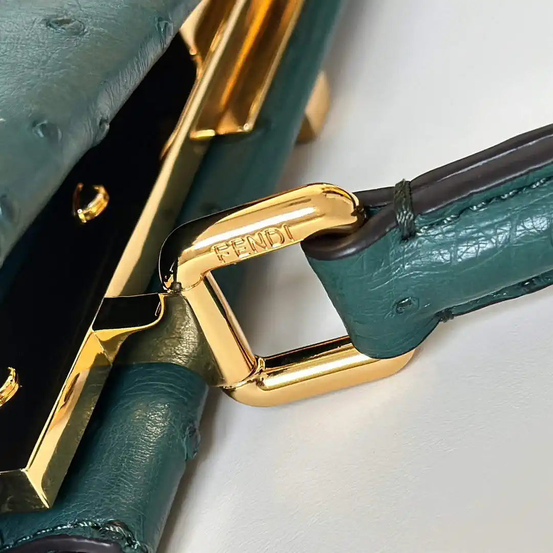 Fendi 8BN244 Peekaboo Iconic Mini Green Ostrich Leather 66806 Bag