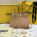 Fendi 8BN244 Peekaboo Iconic Mini Apricot Ostrich Leather 66806 Bag