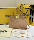 Fendi 8BN244 Peekaboo Iconic Mini Apricot Ostrich Leather 66806 Bag