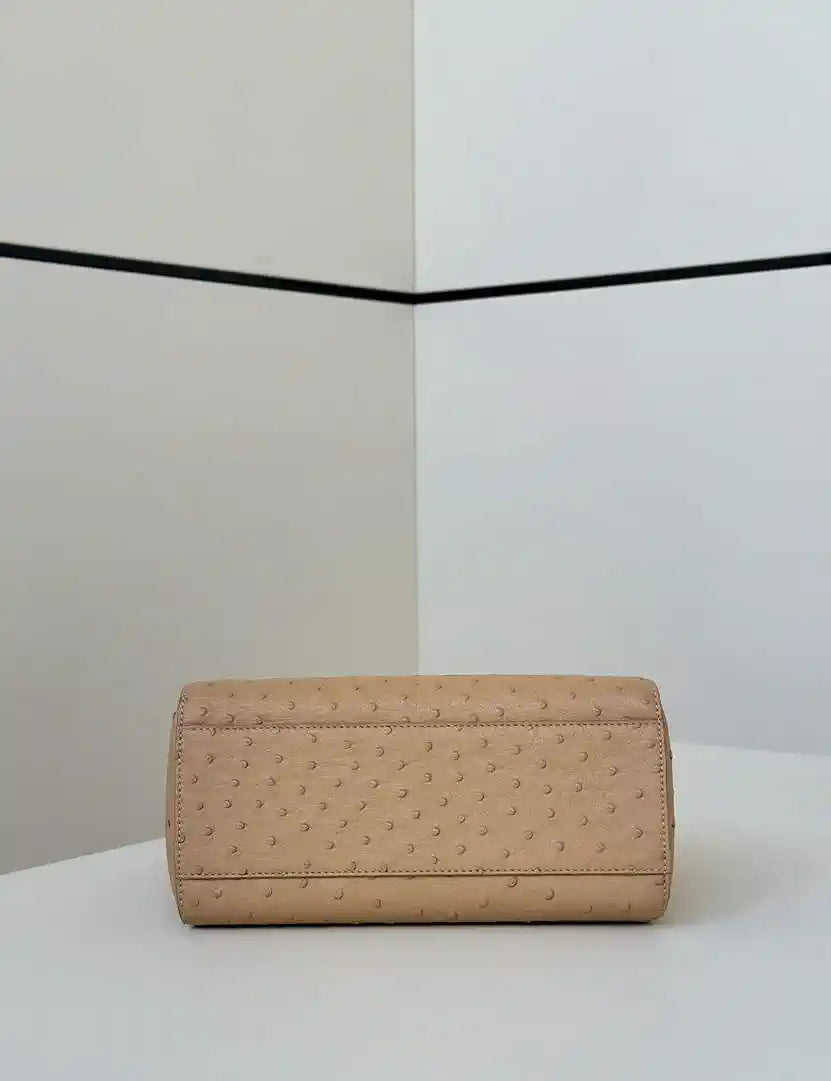 Fendi 8BN244 Peekaboo Iconic Mini Apricot Ostrich Leather 66806 Bag