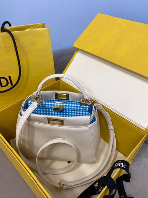 Fendi 8BN244 Peekaboo Iconic MINI White Leather 8315 Bag - luxibagsmall