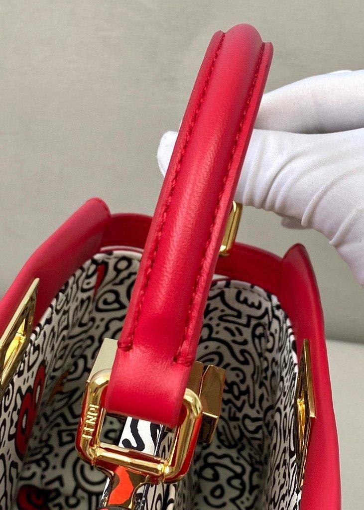 Fendi 8BN244 Peekaboo Iconic MINI Red Leather 8315 Bag - luxibagsmall