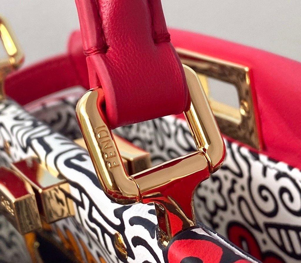 Fendi 8BN244 Peekaboo Iconic MINI Red Leather 8315 Bag - luxibagsmall