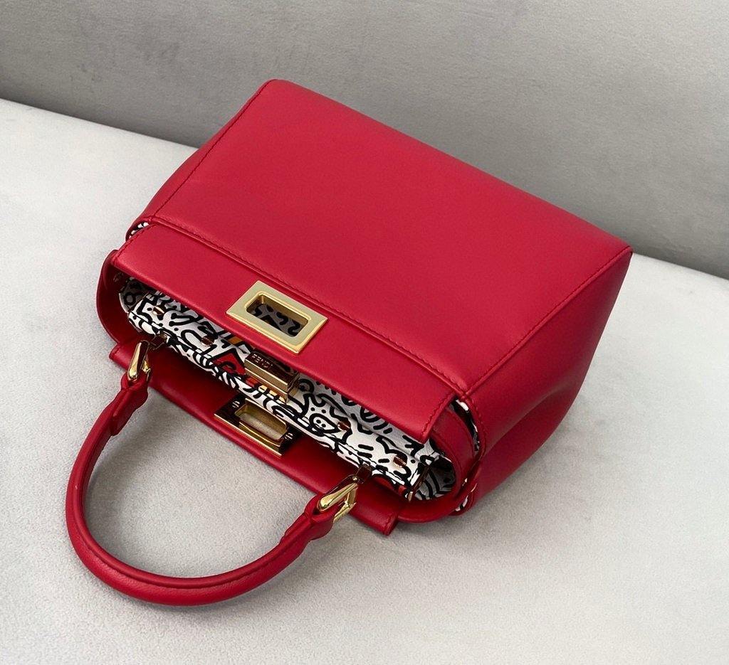 Fendi 8BN244 Peekaboo Iconic MINI Red Leather 8315 Bag - luxibagsmall