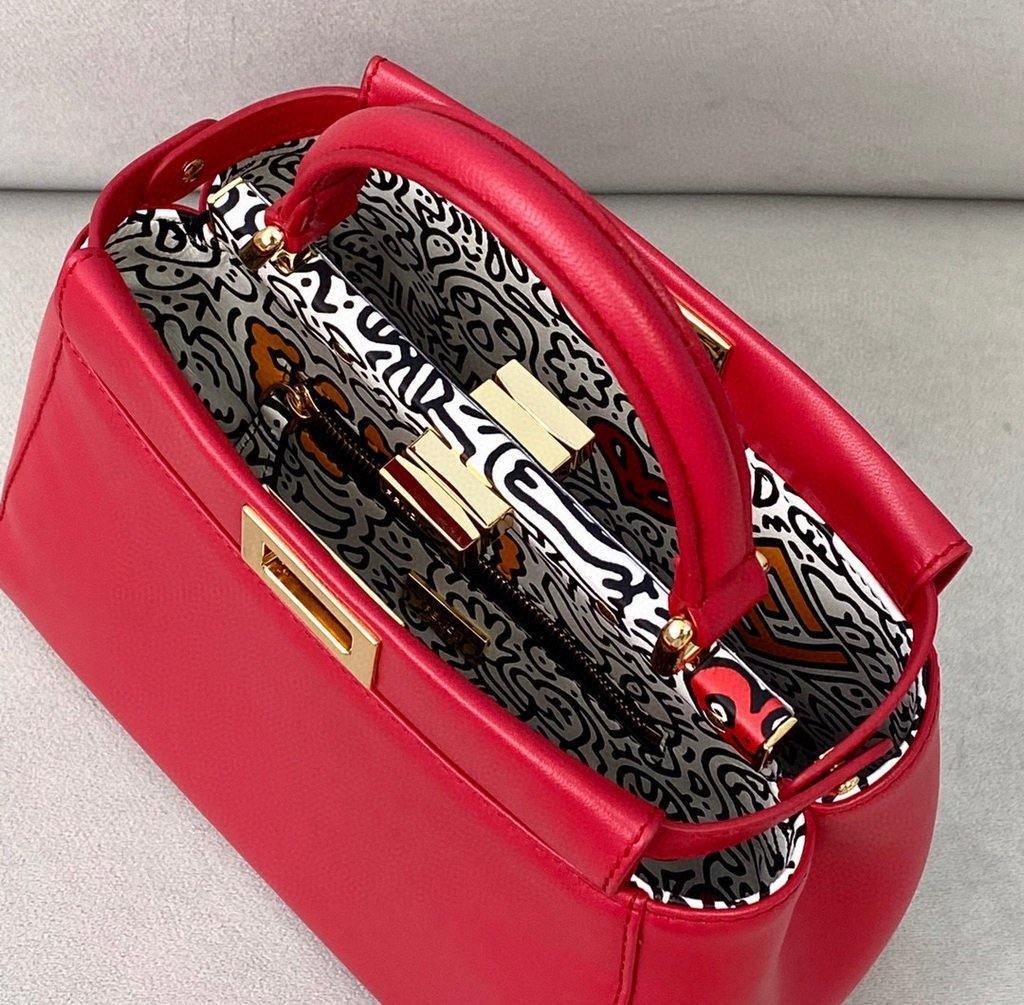 Fendi 8BN244 Peekaboo Iconic MINI Red Leather 8315 Bag - luxibagsmall