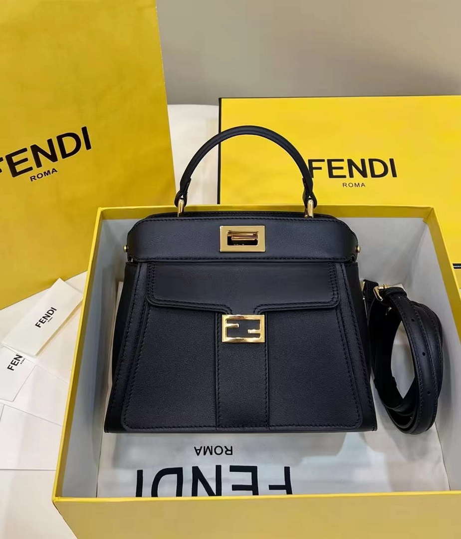 Fendi 8BN244 Peekaboo Mimi Black Leather Bag 8596S