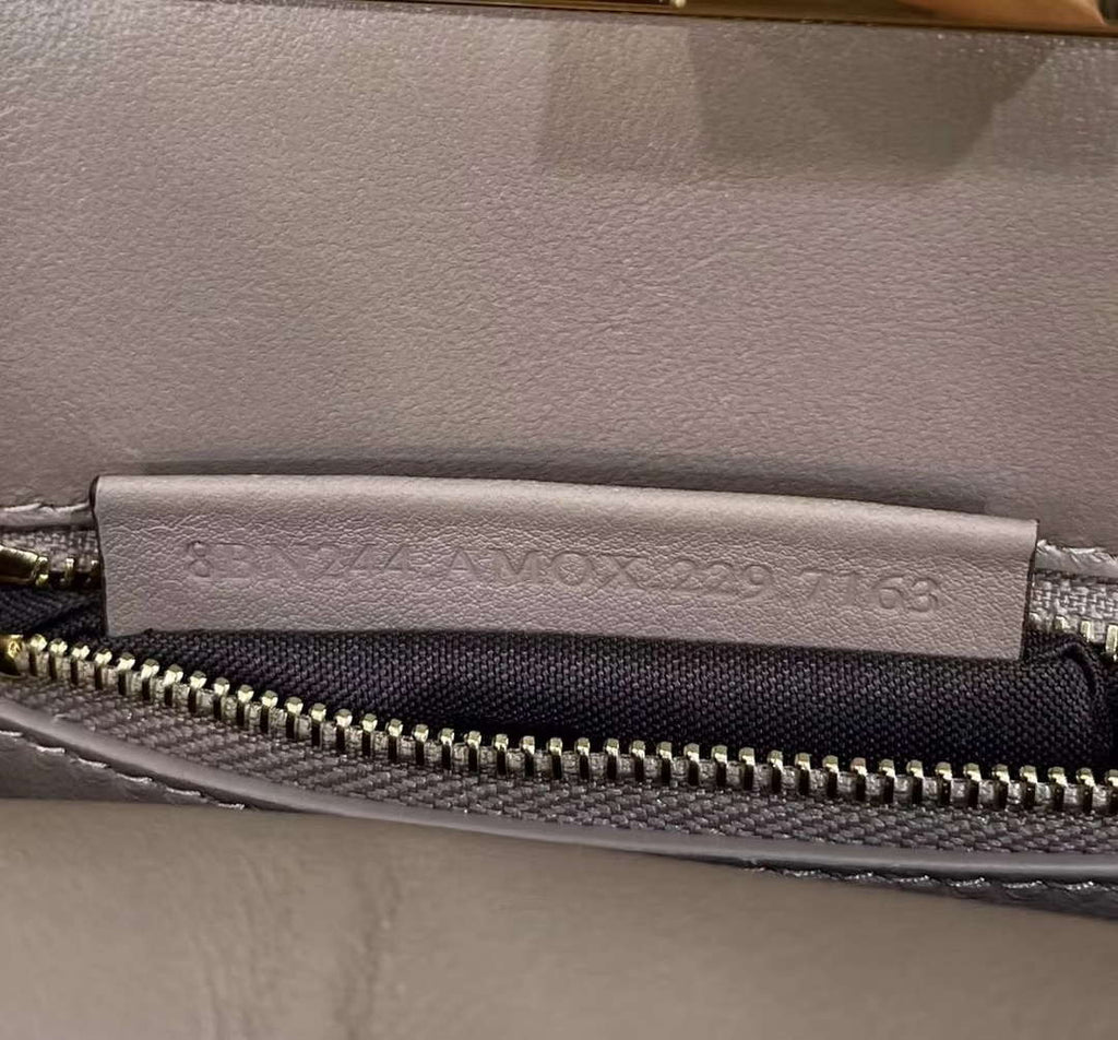 Fendi 8BN244 Peekaboo Mimi Gray Leather Bag 8596S