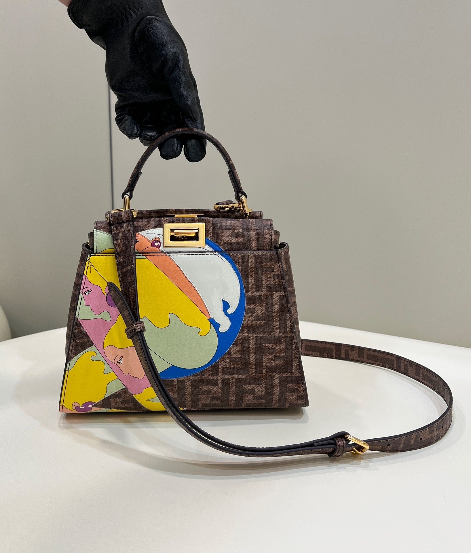 Fendi 8BN244 Peekaboo Mimi Jacquard FF fabric bag 8562 Pinter - Default Title - View 1