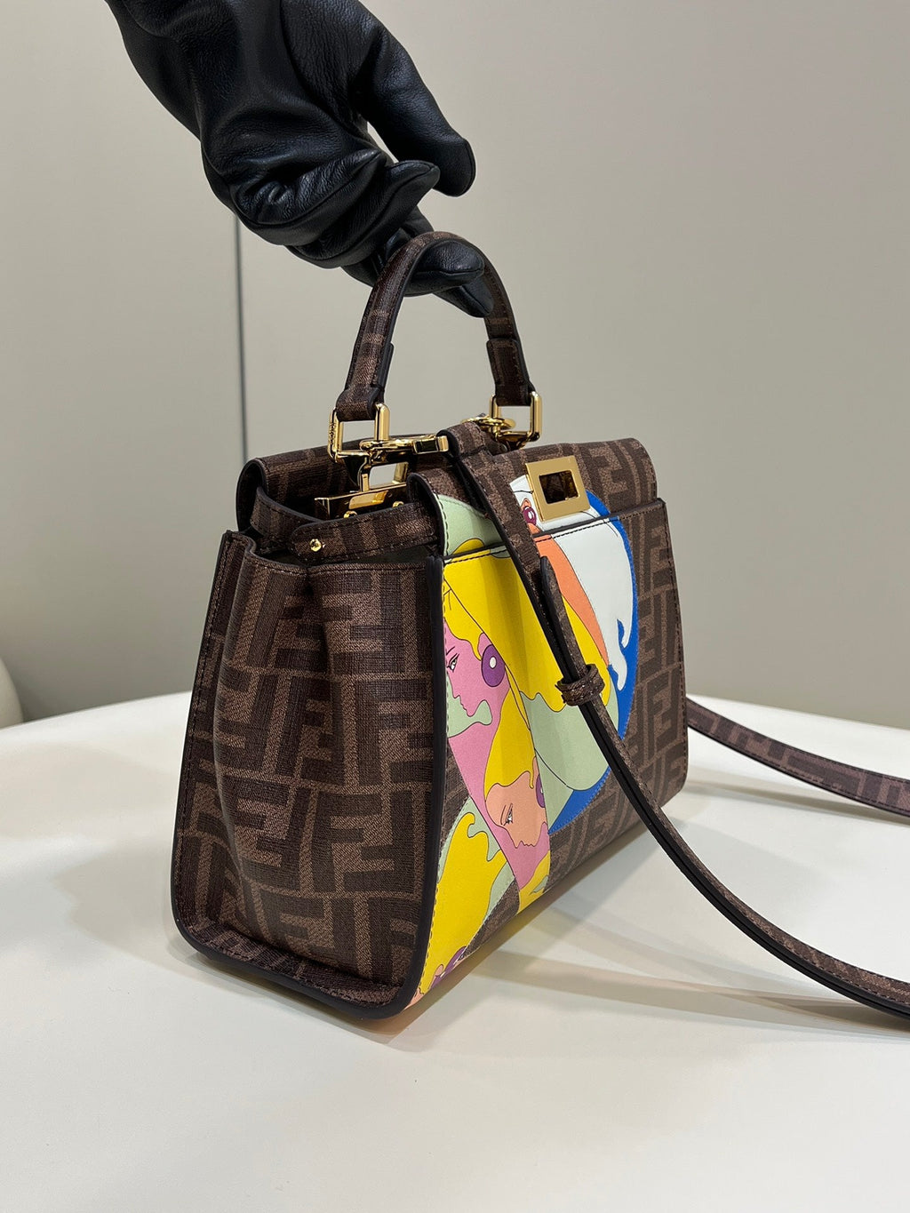Fendi 8BN244 Peekaboo Mimi Jacquard FF fabric bag 8562 Pinter