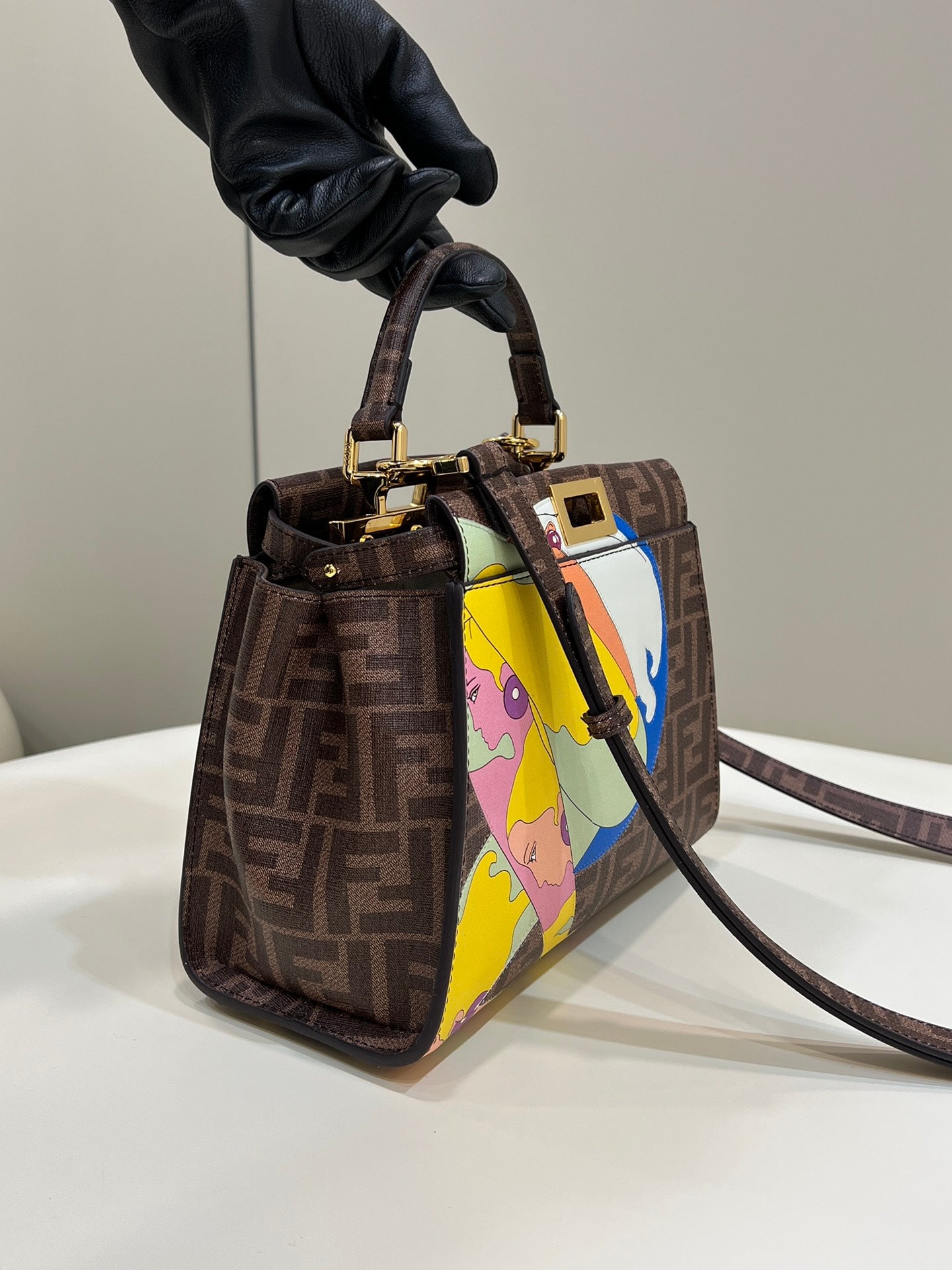 Fendi 8BN244 Peekaboo Mimi Jacquard FF fabric bag 8562 Pinter - Default Title - View 9