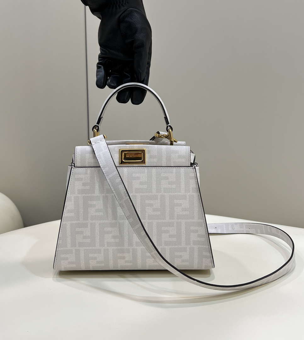 Fendi 8BN244 Peekaboo Mimi White Leather Bag 8562 Pinter FF logo
