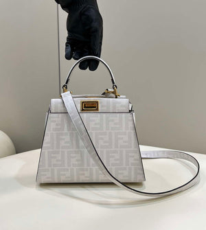 Fendi 8BN244 Peekaboo Mimi White Leather Bag 8562 Pinter FF logo - Default Title - View 2