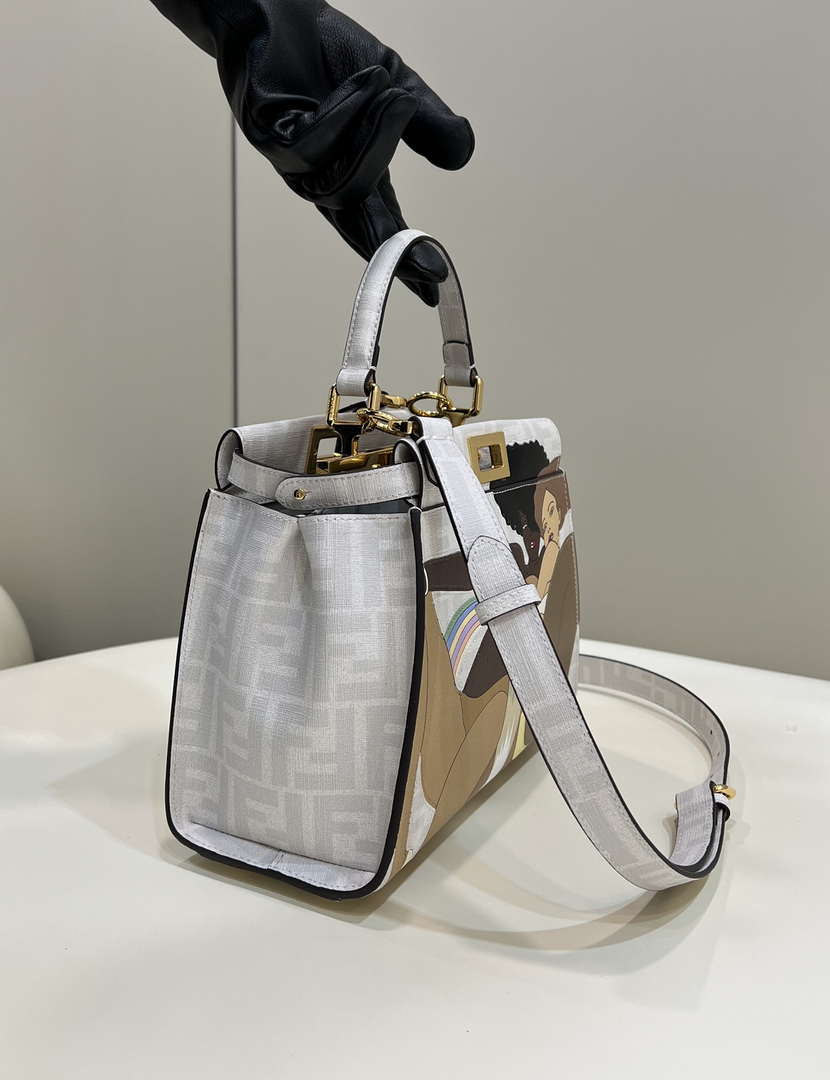 Fendi 8BN244 Peekaboo Mimi White Leather Bag 8562 Pinter FF logo - Default Title - View 3