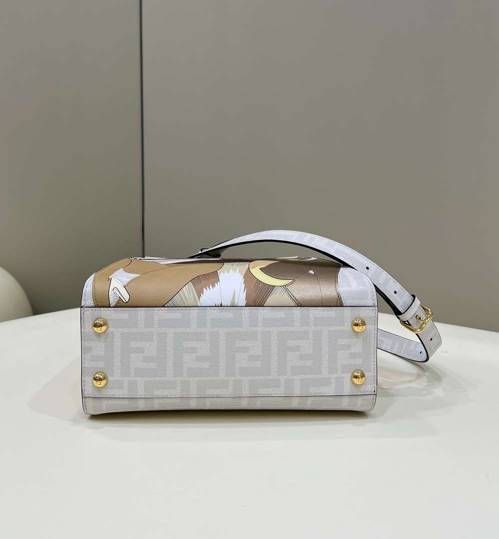 Fendi 8BN244 Peekaboo Mimi White Leather Bag 8562 Pinter FF logo