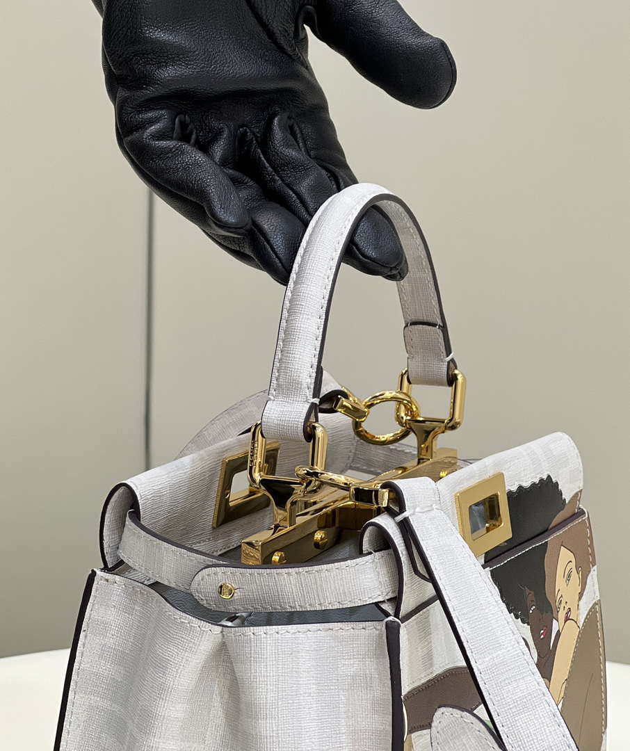 Fendi 8BN244 Peekaboo Mimi White Leather Bag 8562 Pinter FF logo