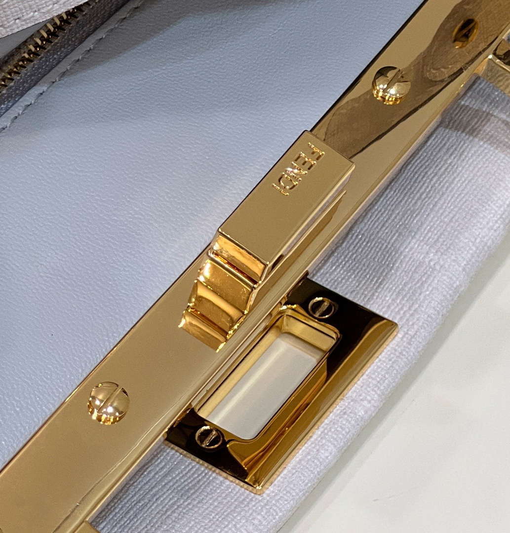 Fendi 8BN244 Peekaboo Mimi White Leather Bag 8562 Pinter FF logo - Default Title - View 7