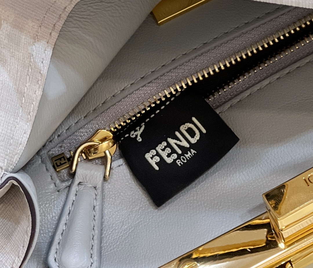 Fendi 8BN244 Peekaboo Mimi White Leather Bag 8562 Pinter FF logo - Default Title - View 8
