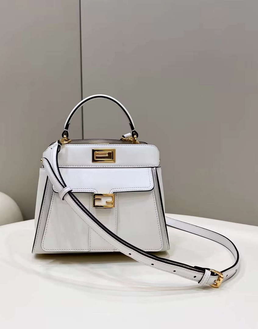 Fendi 8BN244 Peekaboo Mimi White Leather Bag 8596S