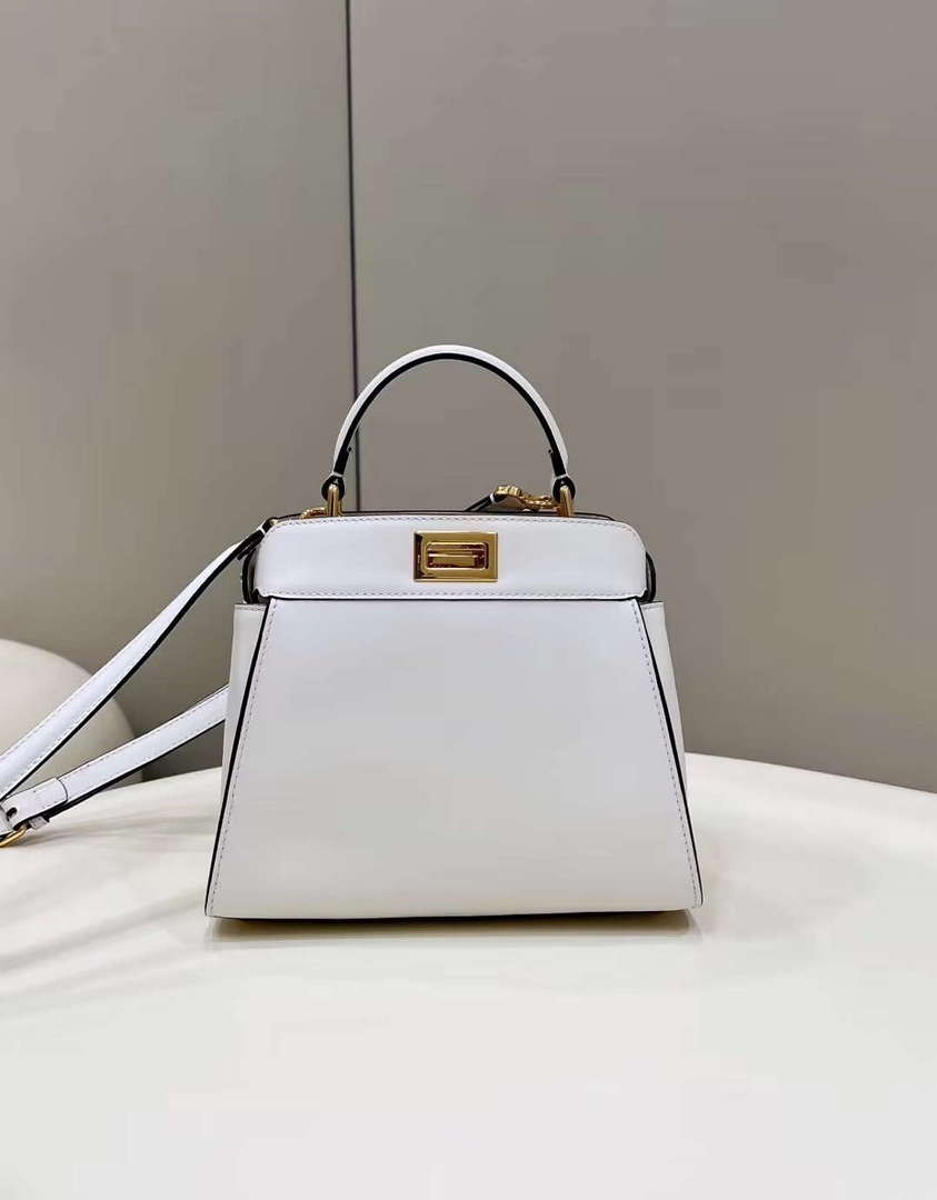 Fendi 8BN244 Peekaboo Mimi White Leather Bag 8596S