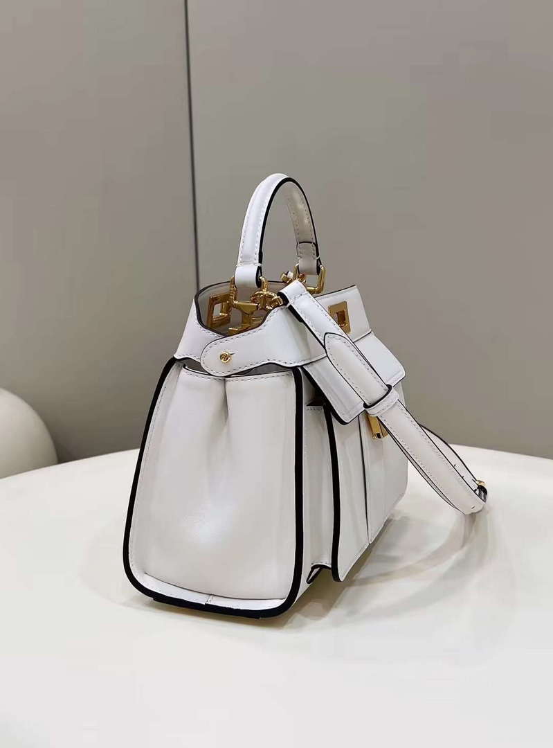 Fendi 8BN244 Peekaboo Mimi White Leather Bag 8596S